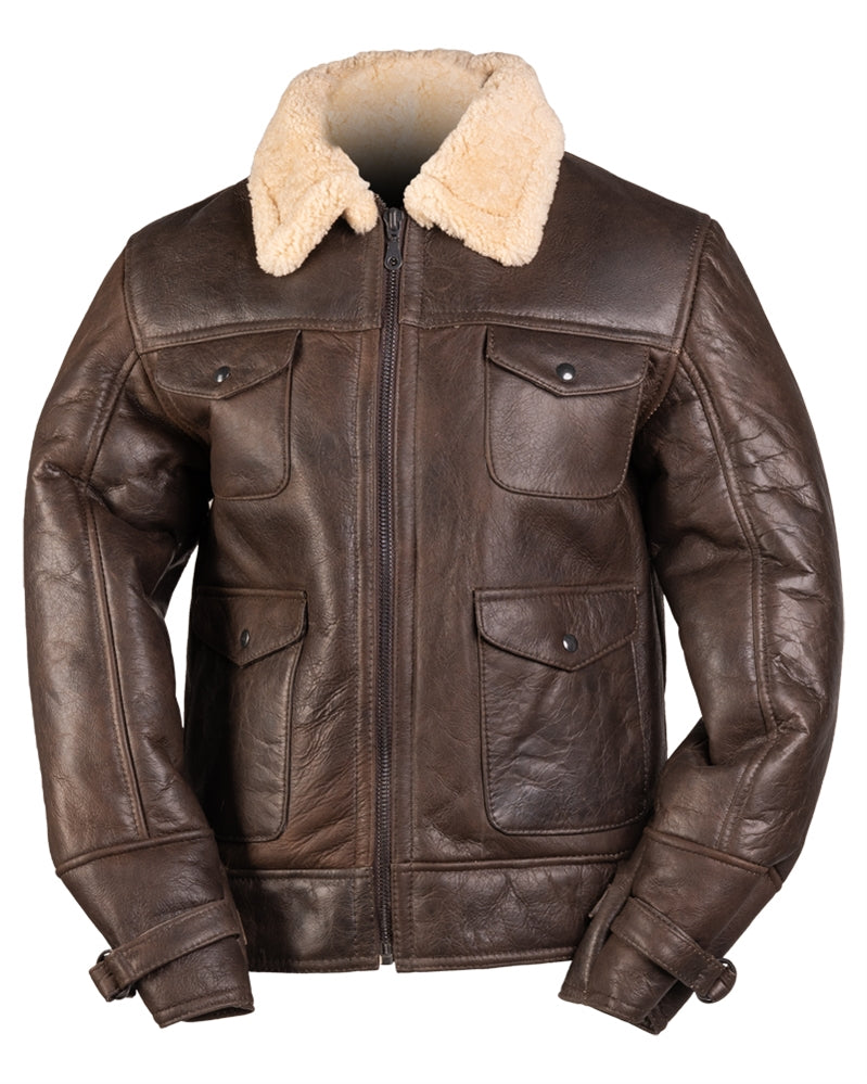 Blouson aviateur type A4 Mil-Tec en peau lainee d'agneau avec quatre poches a rabat