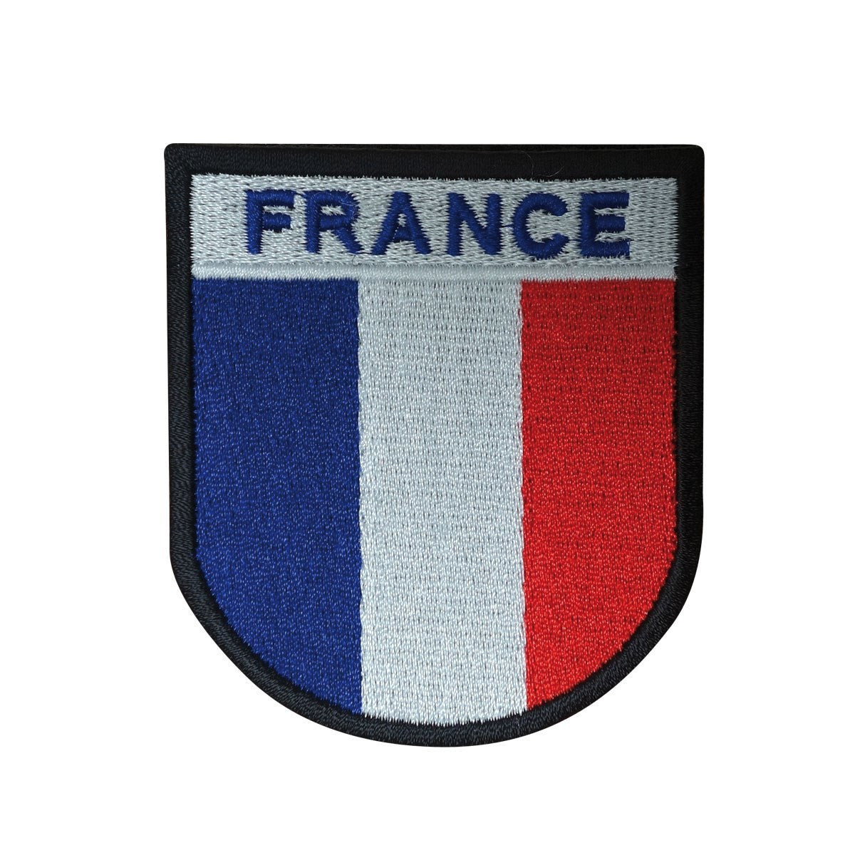 Écusson drapeau France brodé à contour contrasté 75 x 65 mm dos auto-agrippant