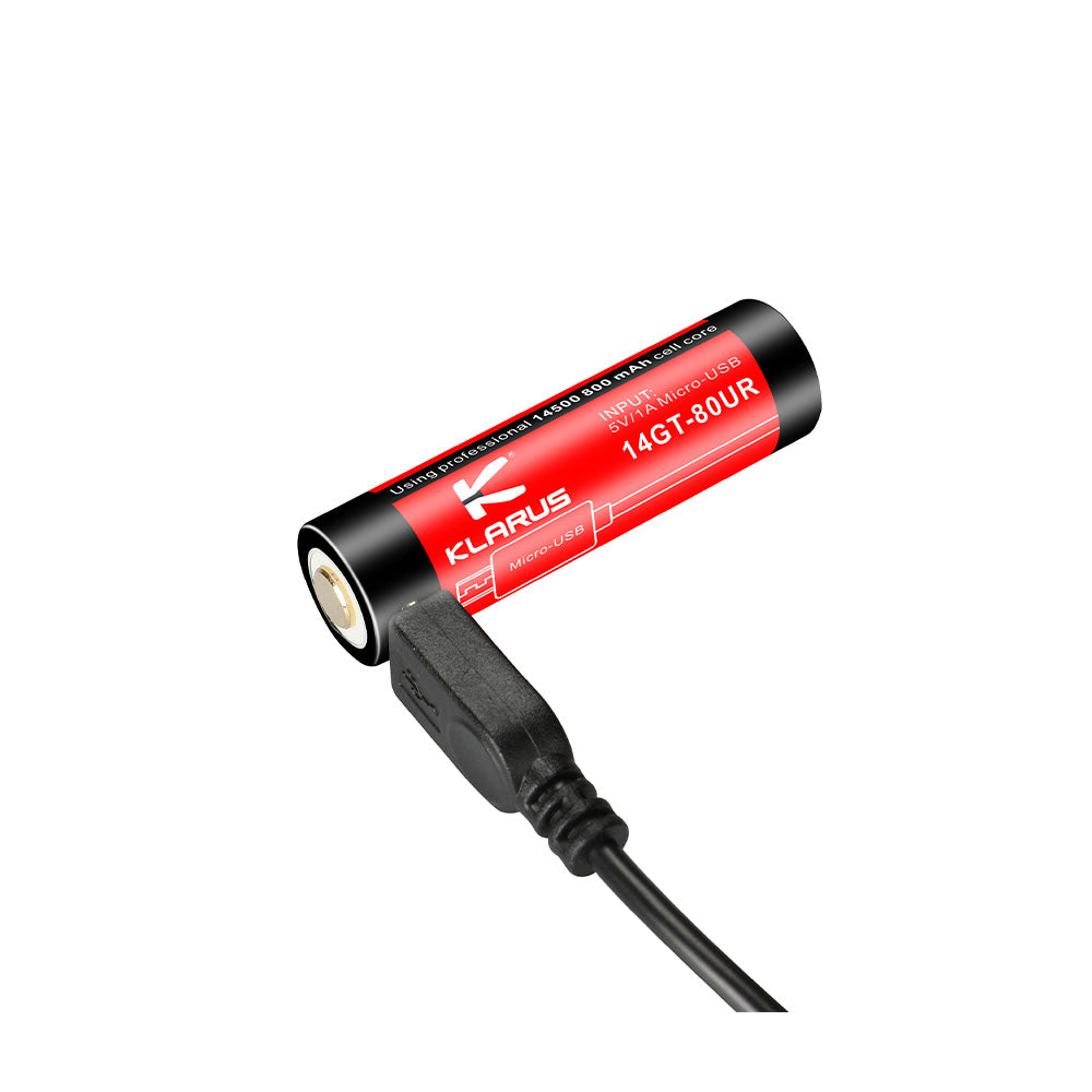 Pile Klarus 14500 800 mAh lithium-ion 3,7 V rechargeable par port micro-USB