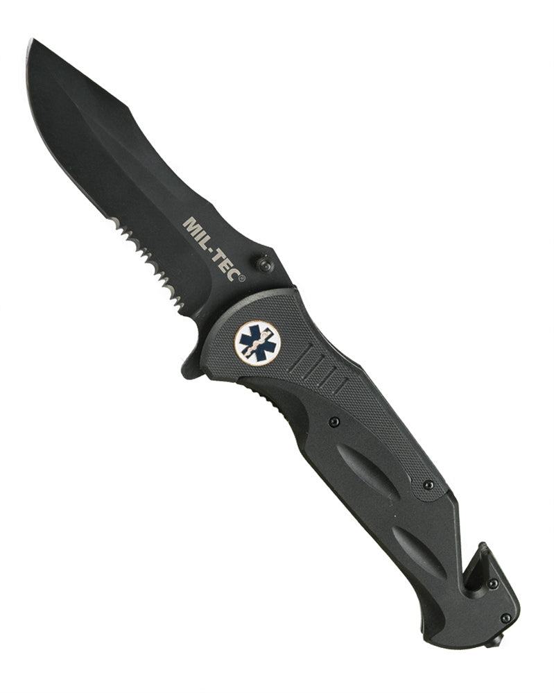 Couteau pliant de secours Mil-Tec Medical acier 440 et G10 lame 11,5 cm brise-vitre