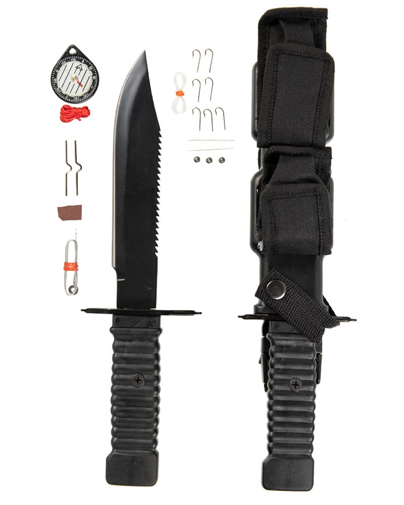 Couteau de survie Mil-Tec Special Forces lame inox 18,5 cm avec boussole et kit de pêche
