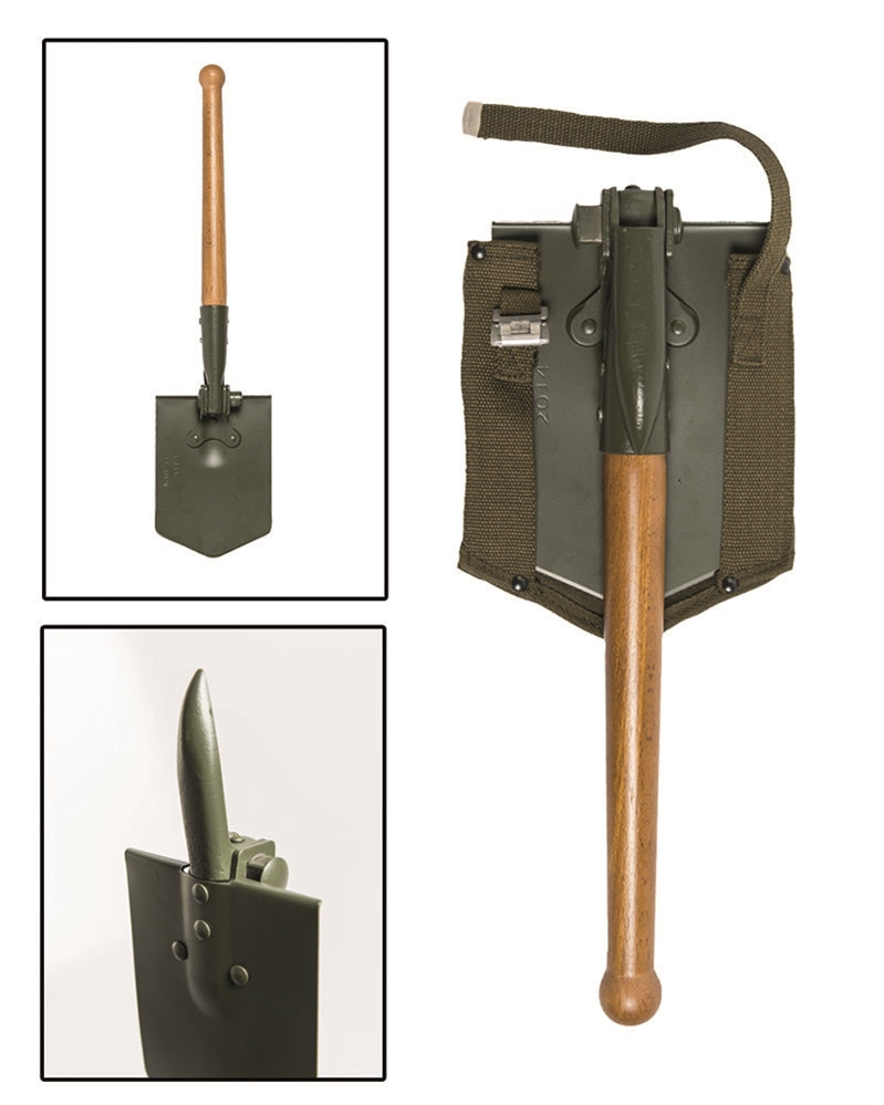 Pelle pliable type BW Mil-Tec avec pioche manche en bois 63 cm 1420 g et housse coton