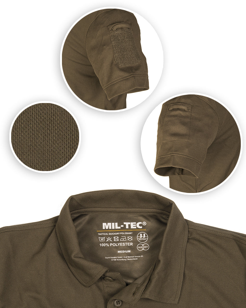 Polo tactique Mil-Tec à séchage rapide en polyester avec poches de bras et porte-stylo