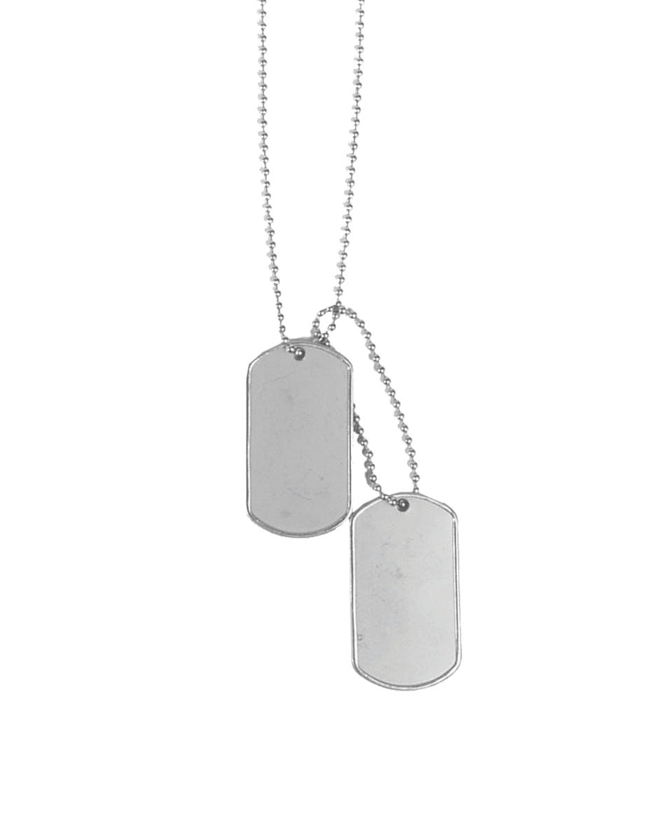 Jeu de plaques d'identité type US Mil-Tec acier inoxydable chaînes nickelées et silencieux