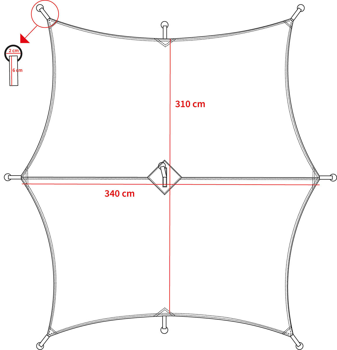 Bâche MFH Hexagon-Tarp 340 x 310 cm colonne d'eau 3000 mm avec 8 piquets