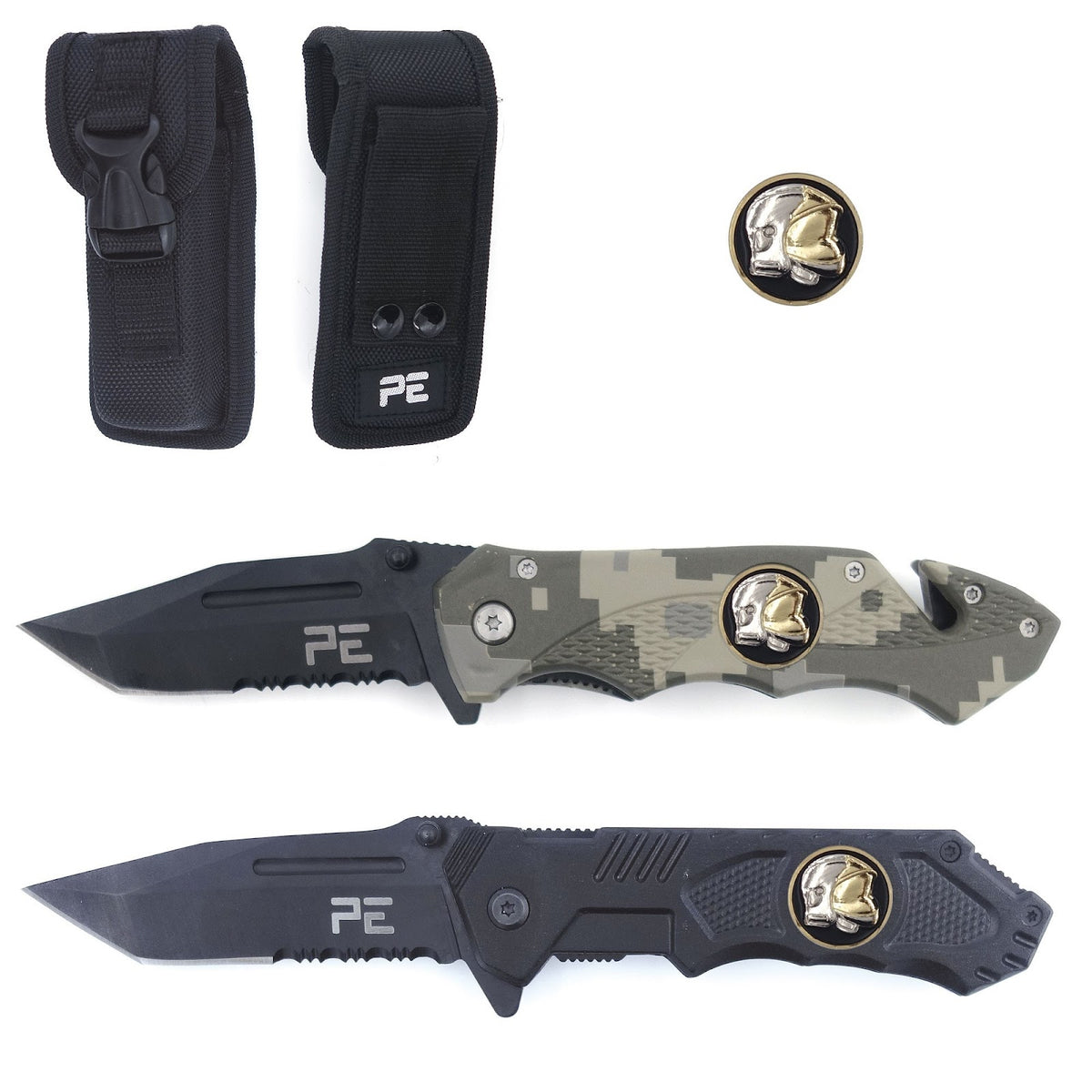 Couteau pliant Survival Sapeurs-Pompiers lame acier 440 de 8,5 cm avec étui