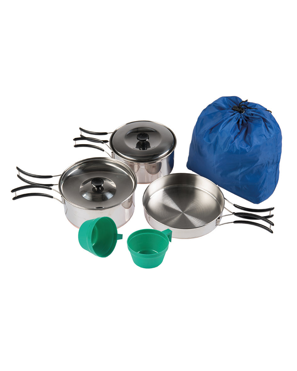 Kit popote Mil-Tec 2 personnes en acier inoxydable poêle 2 casseroles et 2 gobelets
