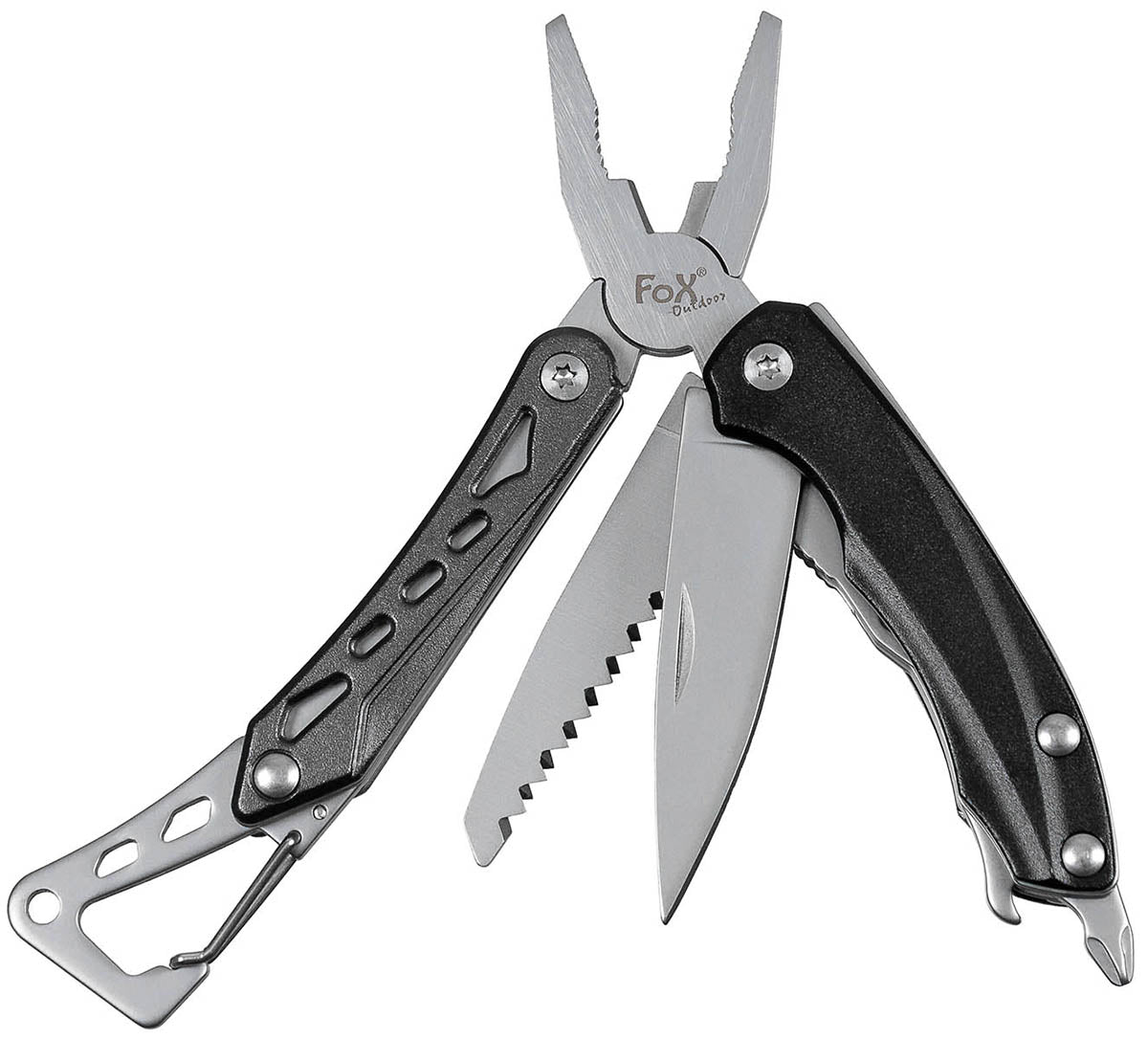 Pince multifonctions Fox Outdoor Mini 4 outils avec mousqueton poids 100 g