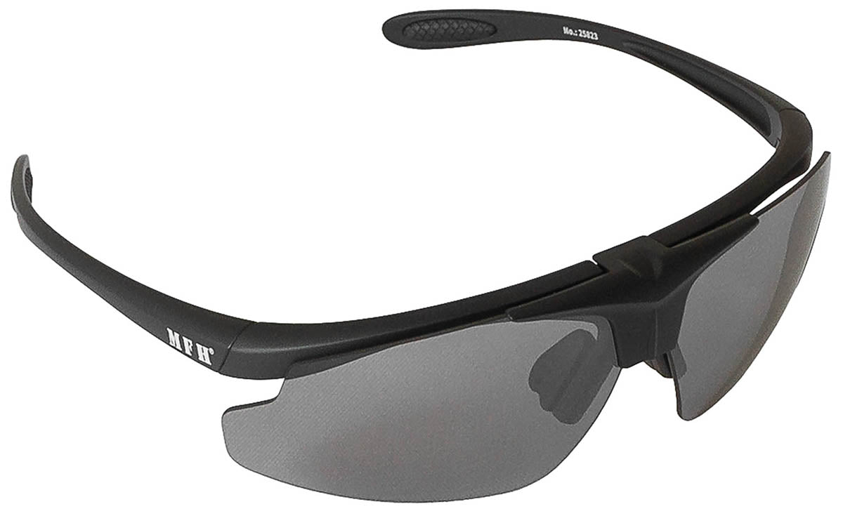 Lunettes de soleil MFH Hawk à 3 écrans relevables interchangeables et boîtier