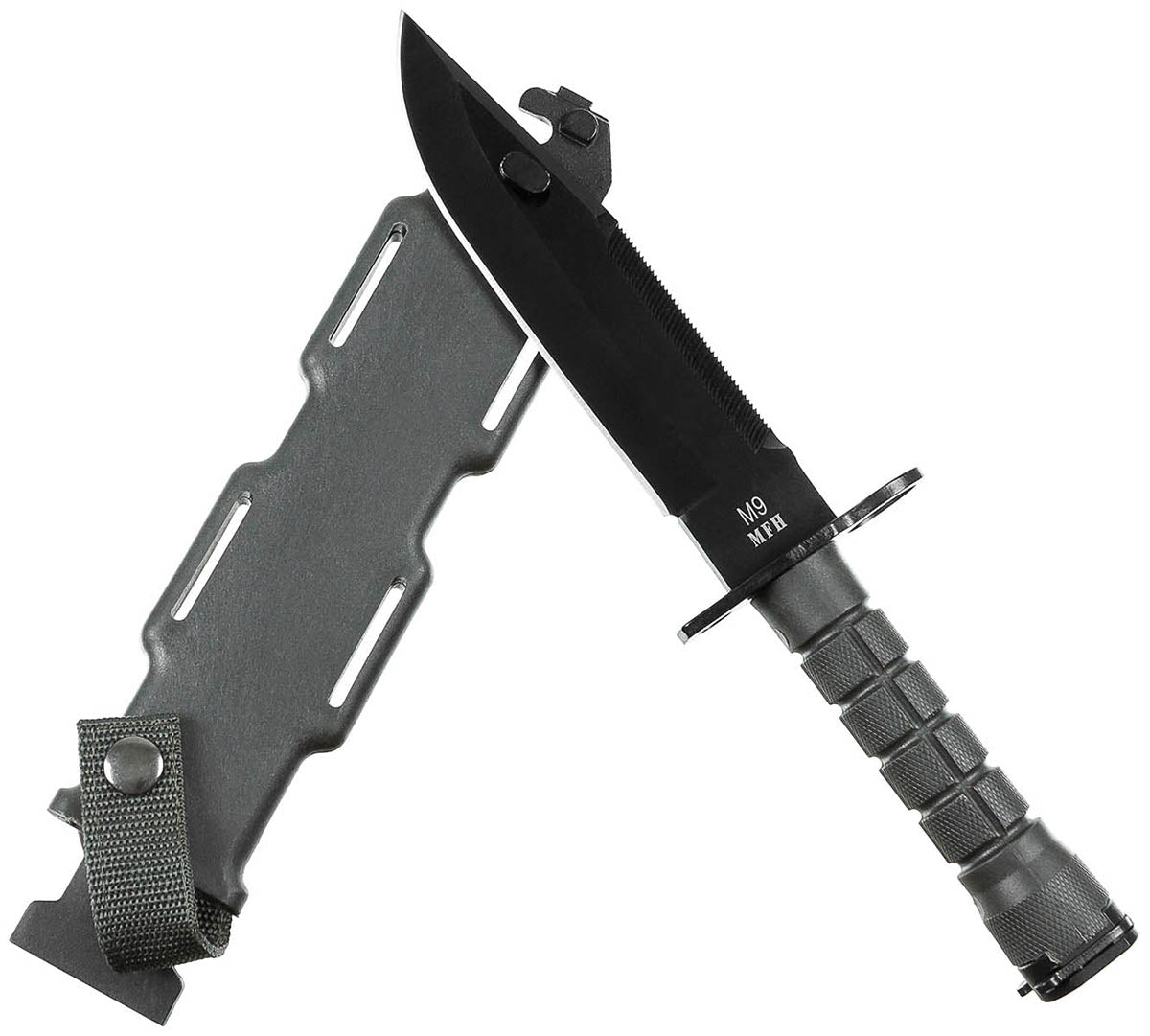 Baïonnette M9 MFH lame 18 cm dos scie avec fourreau cisaille et pochette amovible