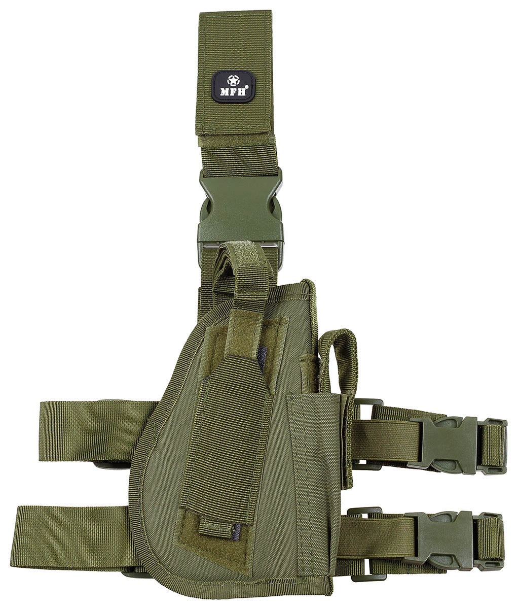 Holster de cuisse MFH pour droitier à deux sangles et porte-chargeur latéral