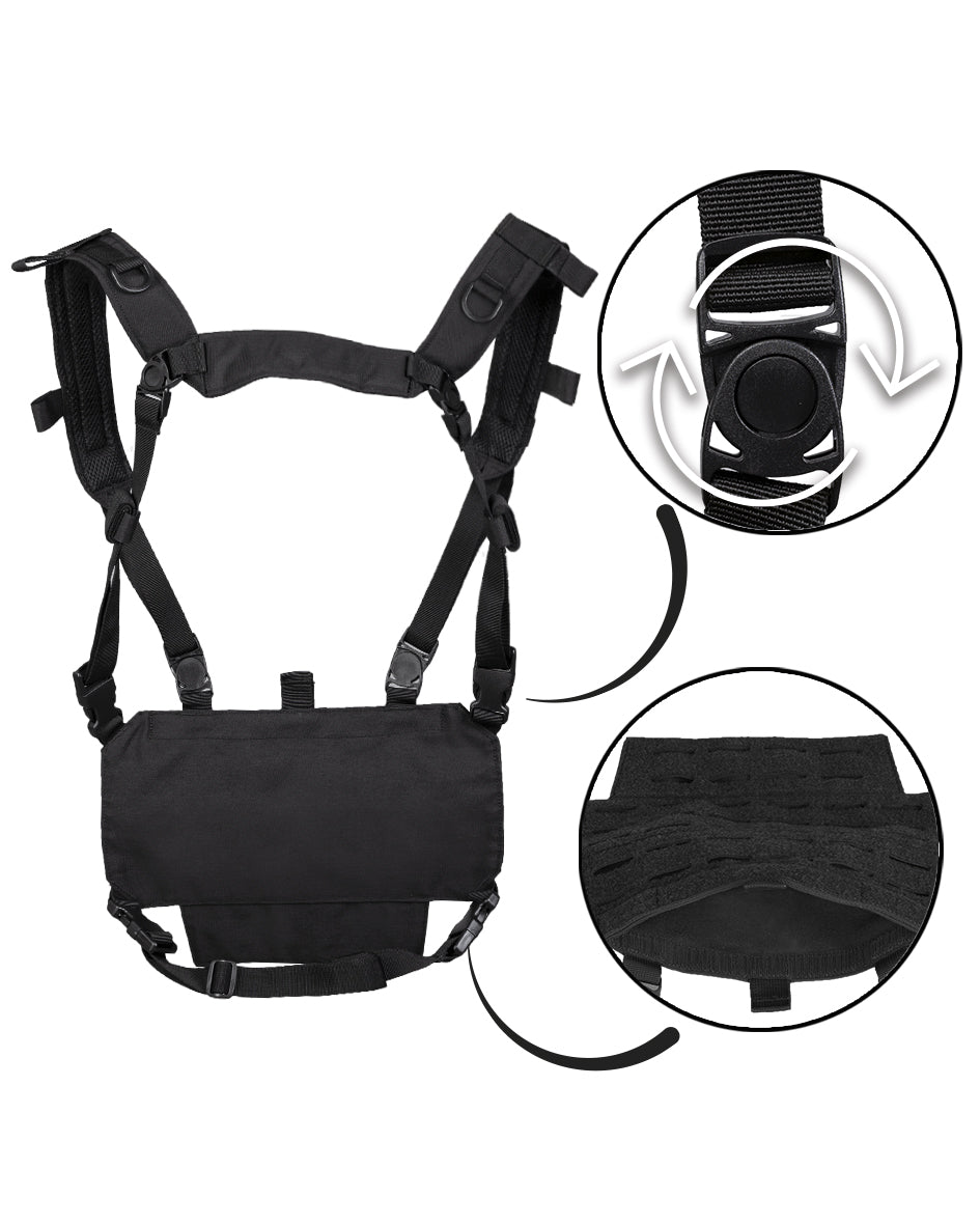 Gilet chest rig Mil-Tec allégé en polyester à platine auto-agrippante découpée au laser