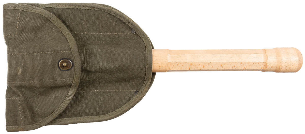 Pelle pliante type suisse MFH 2 pièces acier 2,3 mm manche bois 61 cm