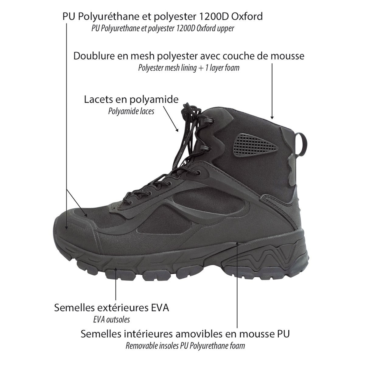 Chaussures de combat basses Patrol Equipement polyuréthane et 1200D, 465 g