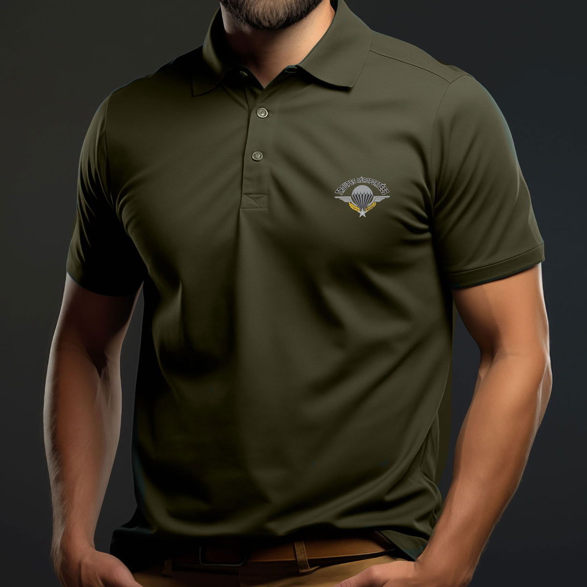 Polo OPEX imprimé Parachutistes maille piqué 210 g/m² avec col en côte et bas droit