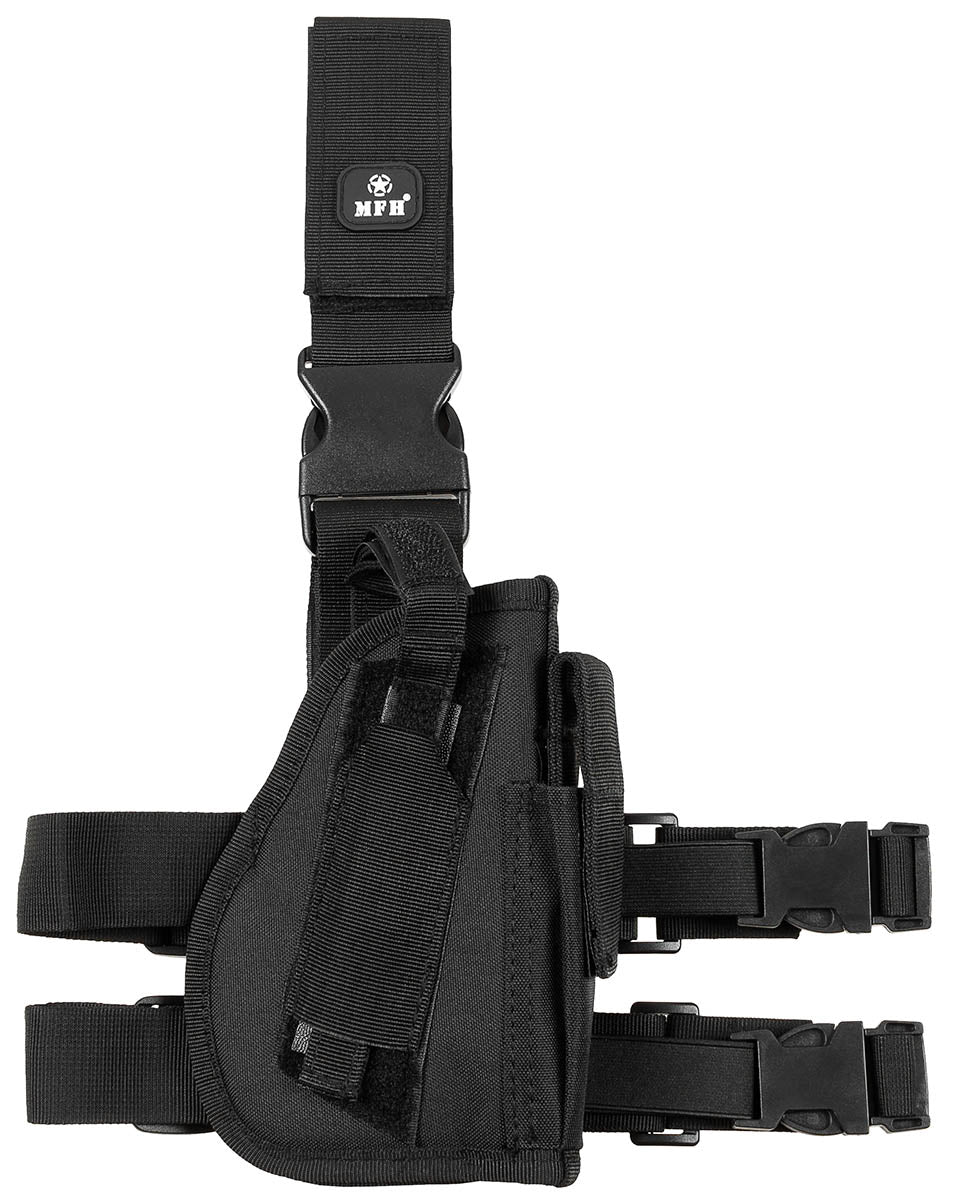 Holster de cuisse MFH pour droitier à deux sangles et porte-chargeur latéral