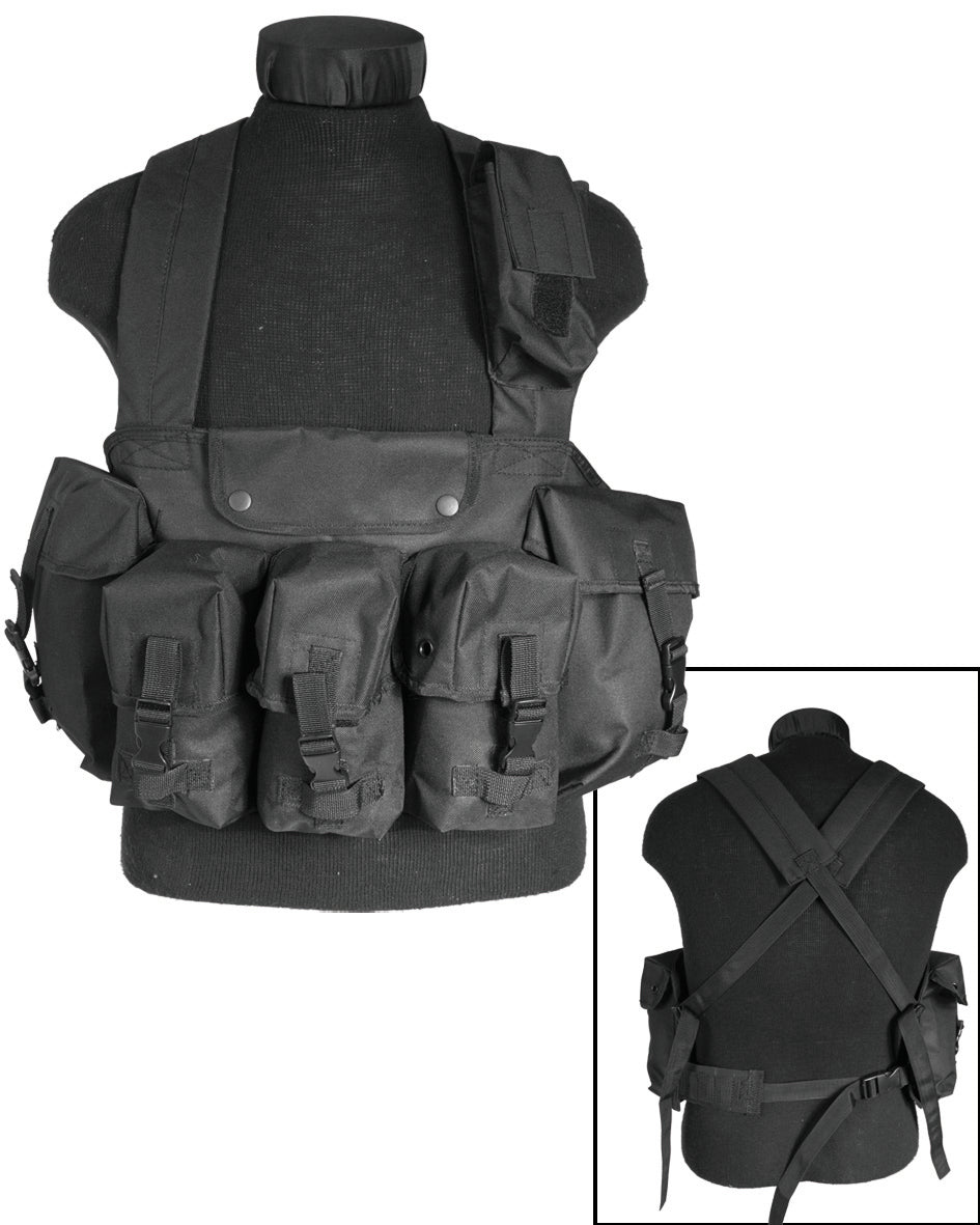 Gilet chest rig Mil-Tec 6 poches en polyester enduit avec bretelles rembourrées réglables