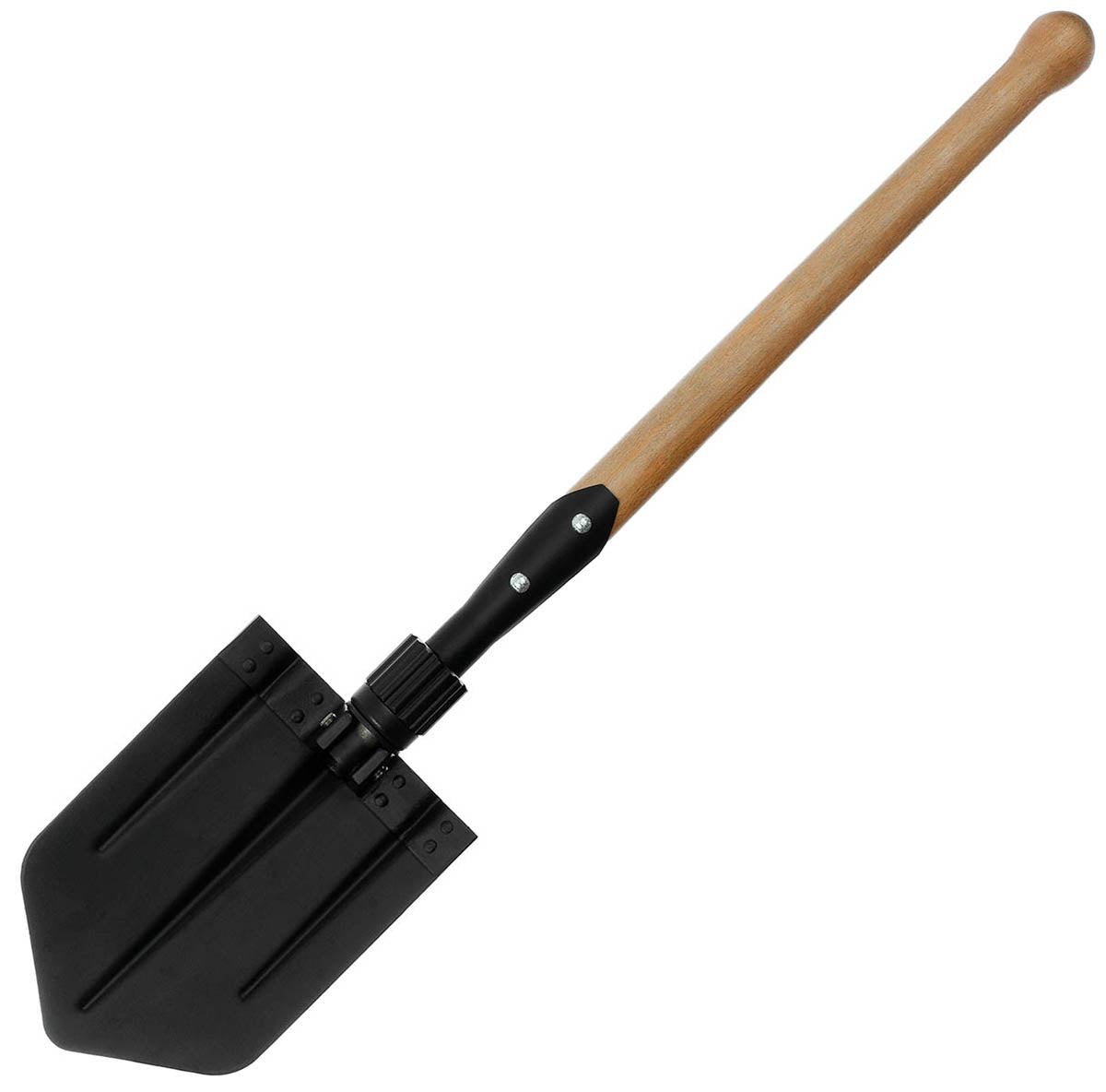 Pelle pliante type NVA MFH manche bois 69 cm lame acier utilisable en pioche