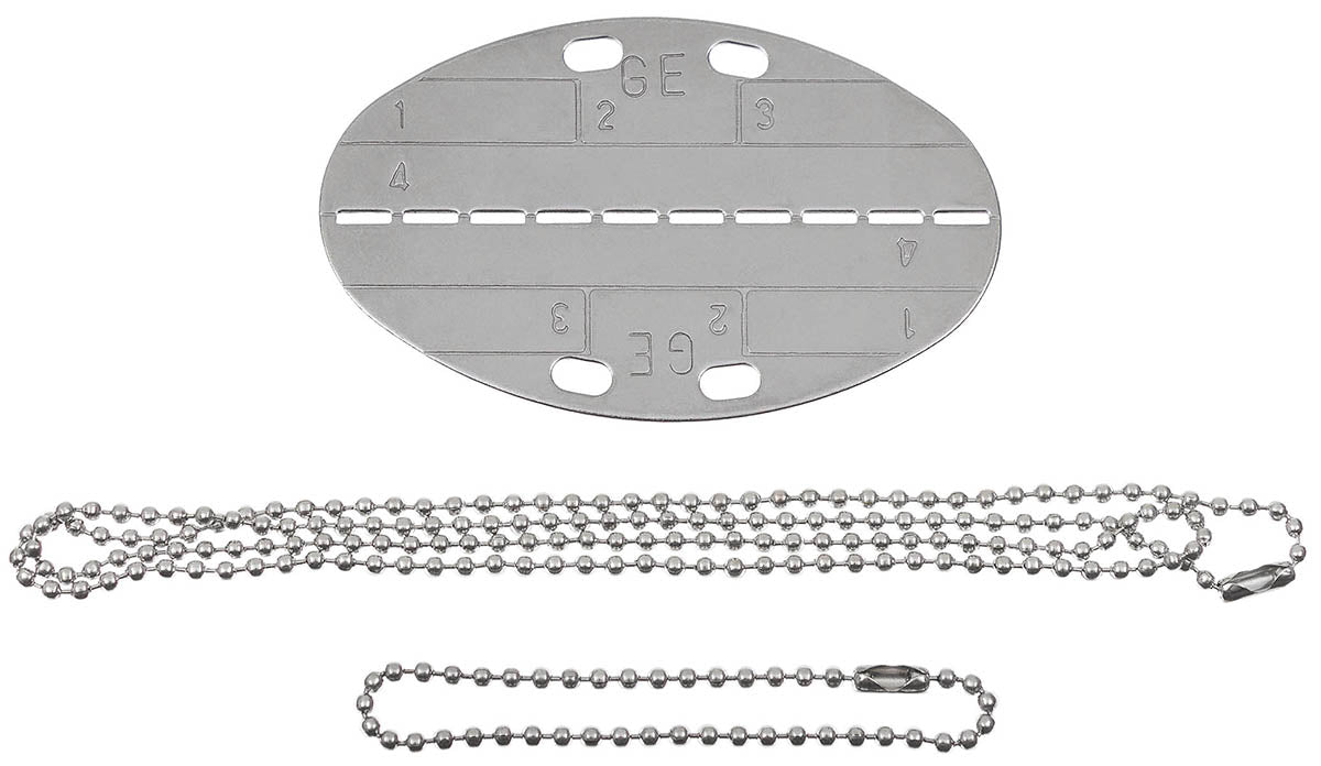 Plaque d'identité BW MFH ovale 8 x 5 cm en acier inoxydable avec chaînes