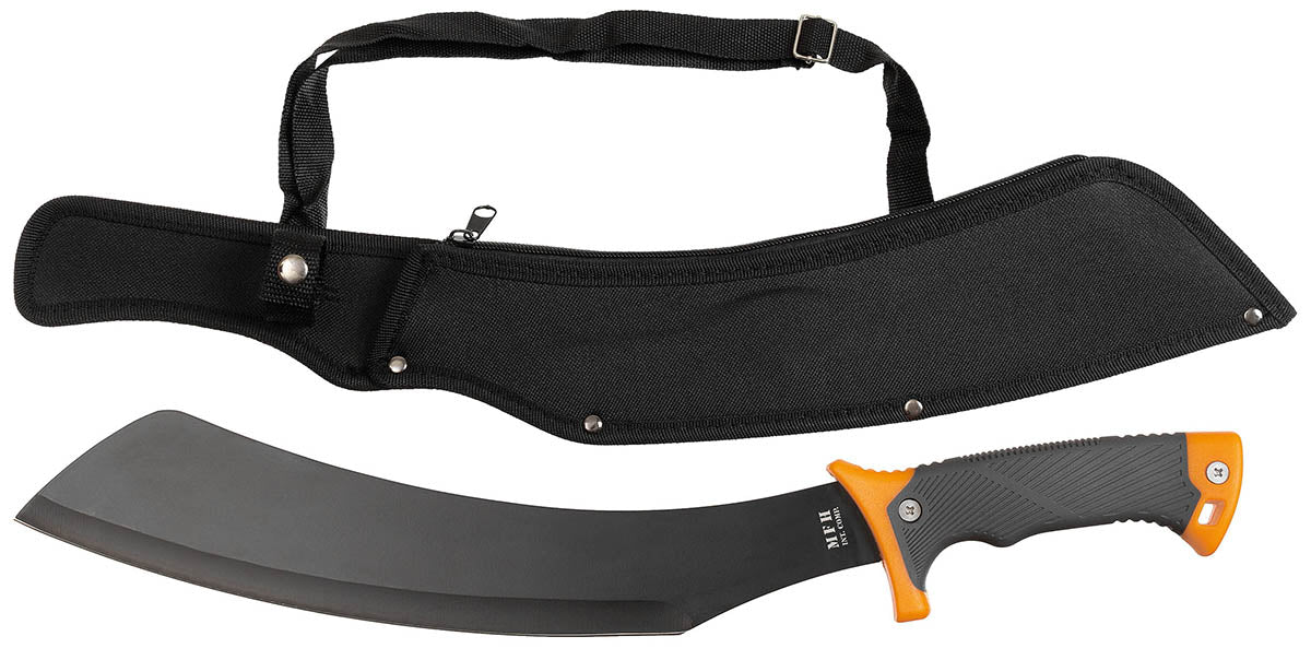 Machette Samurai MFH lame acier 3Cr13 de 34 cm avec étui nylon et bandoulière
