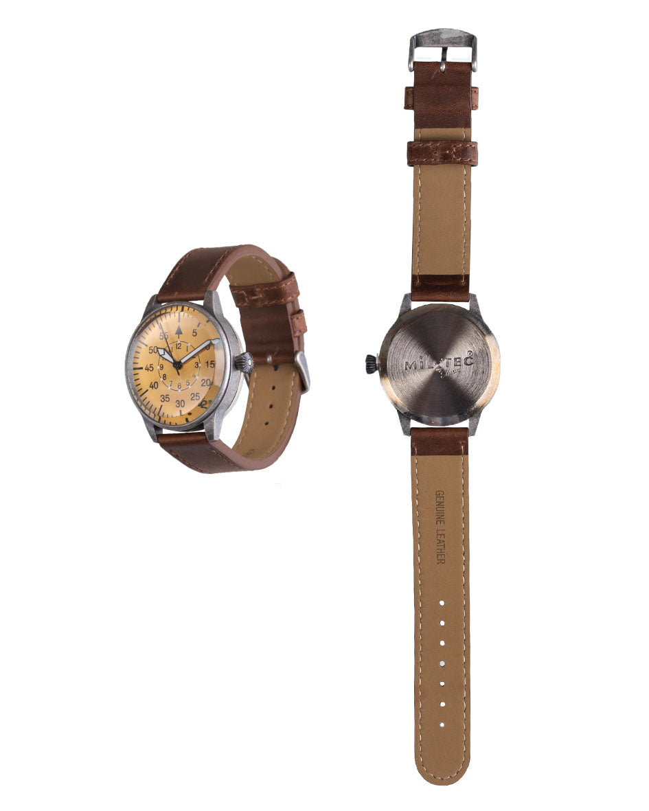 Montre d'aviateur Mil-Tec Quartz Vintage bracelet cuir grand cadran étanche 3 bar