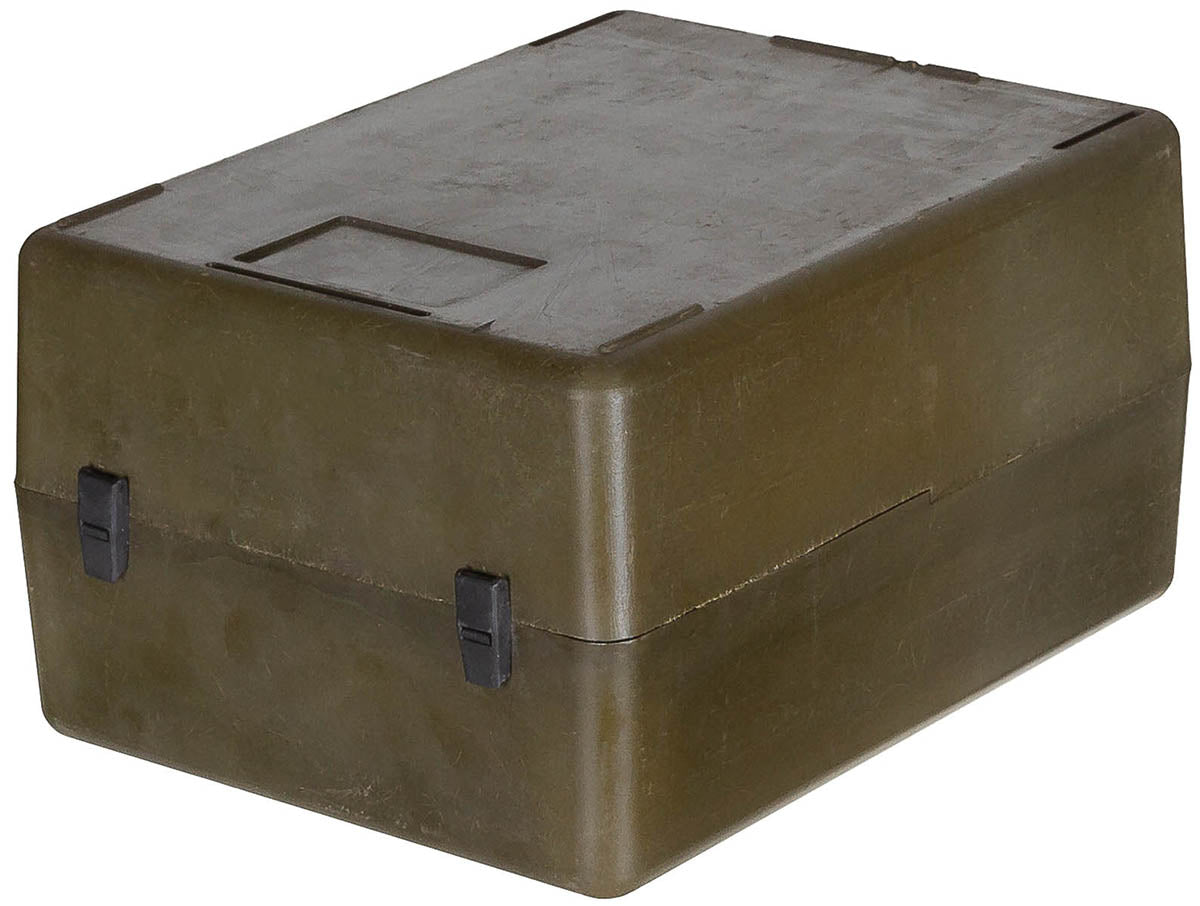 Caisse de transport belge en plastique, surplus d'occasion pour le transport et le rangement
