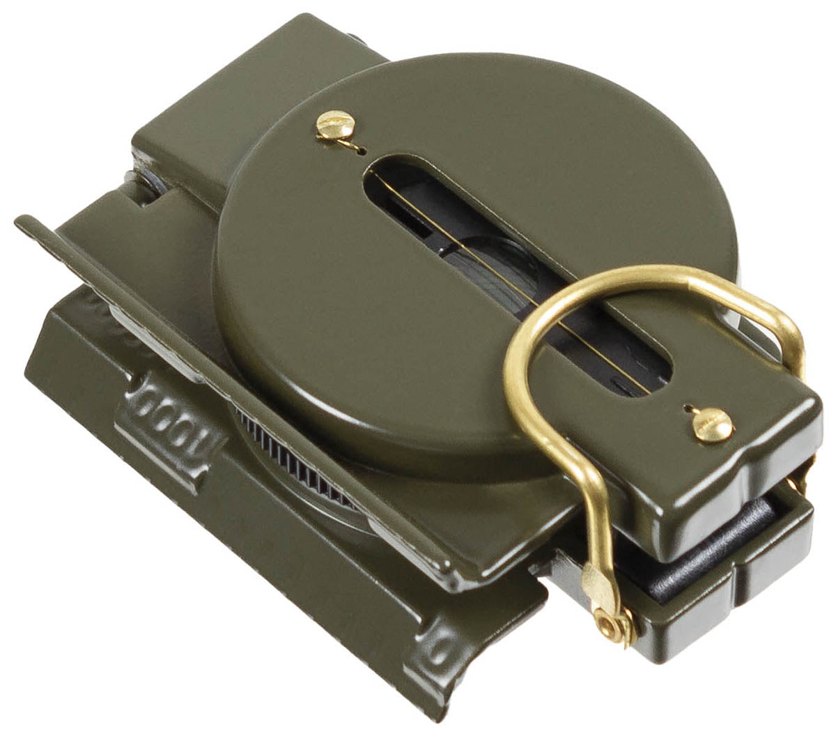 Boussole type US MFH à boîtier métallique, lunette tournante et règle au 1:25000