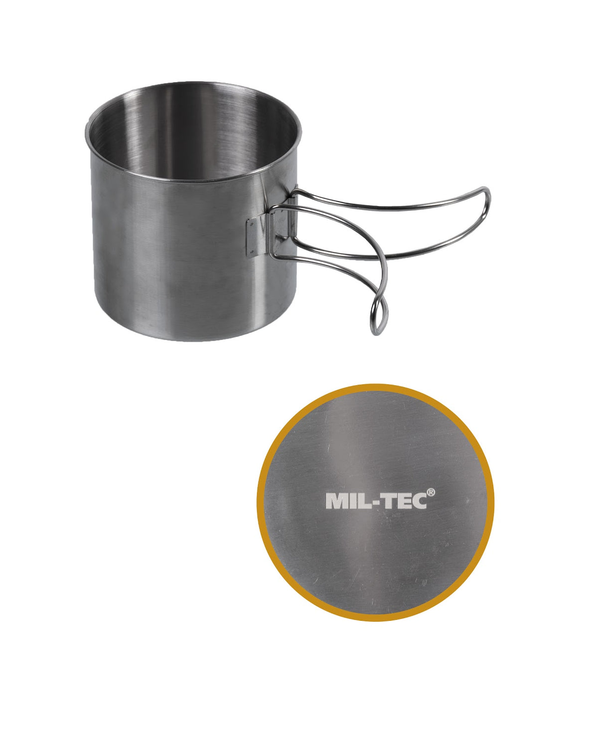 Quart Mil-Tec en acier inoxydable 600 ml avec anses en fil rabattables pour 145 grammes