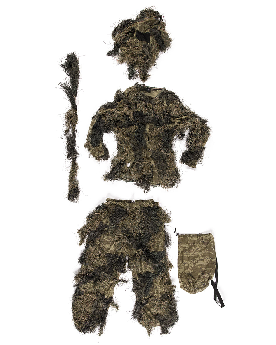 Tenue Ghillie Mil-Tec quatre pièces traitée ignifuge avec housse d'arme