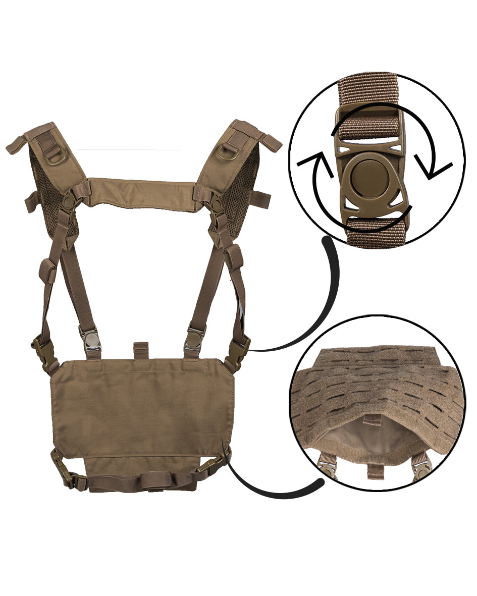 Gilet chest rig Mil-Tec allégé en polyester à platine auto-agrippante découpée au laser