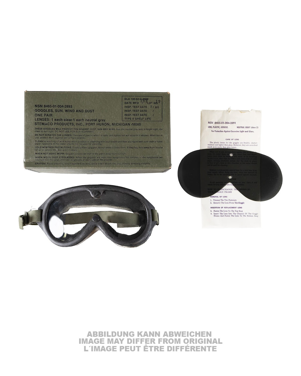 Lunettes militaires type US contre soleil, vent et poussière, stock ancien