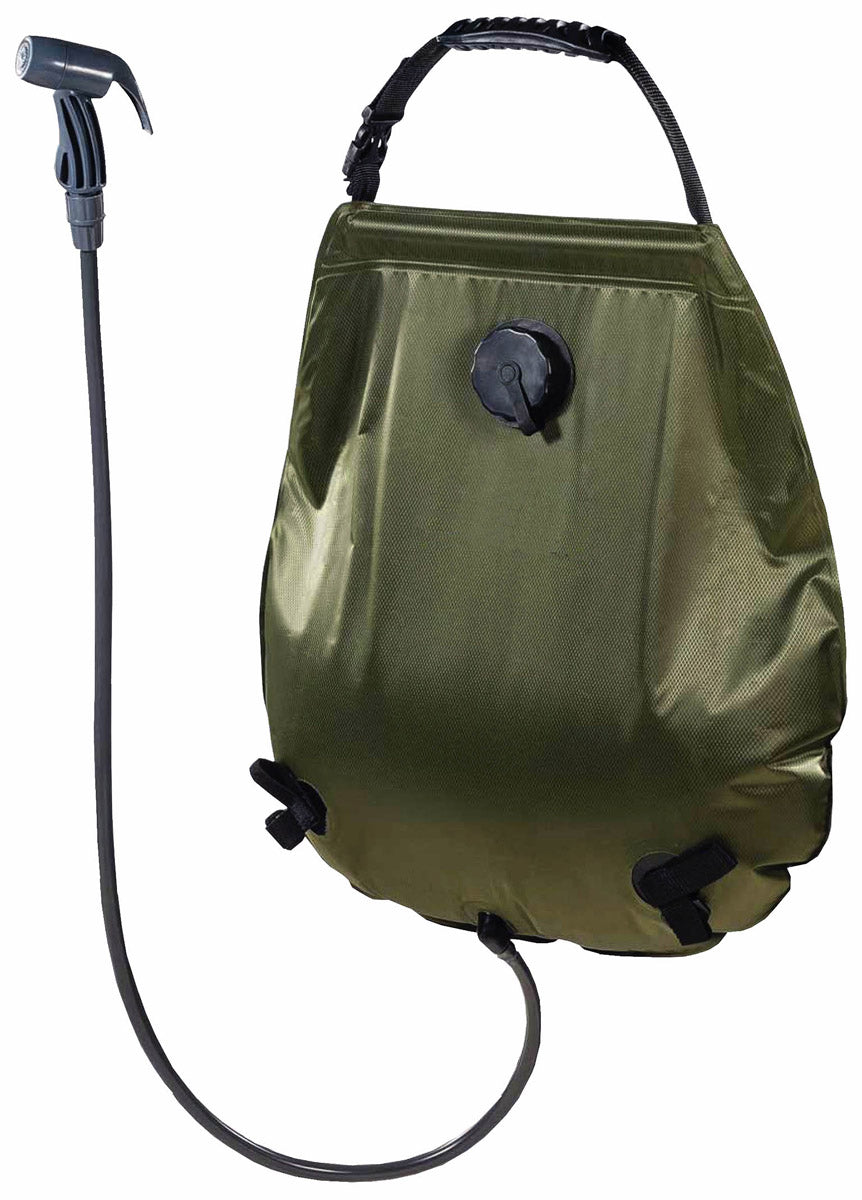Douche solaire MFH Deluxe 20 litres à thermomètre, bandoulière et sac de transport