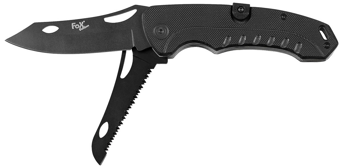 Couteau pliant Fox Outdoor 2 en 1 lame 8,3 cm et scie 6 cm manche G10