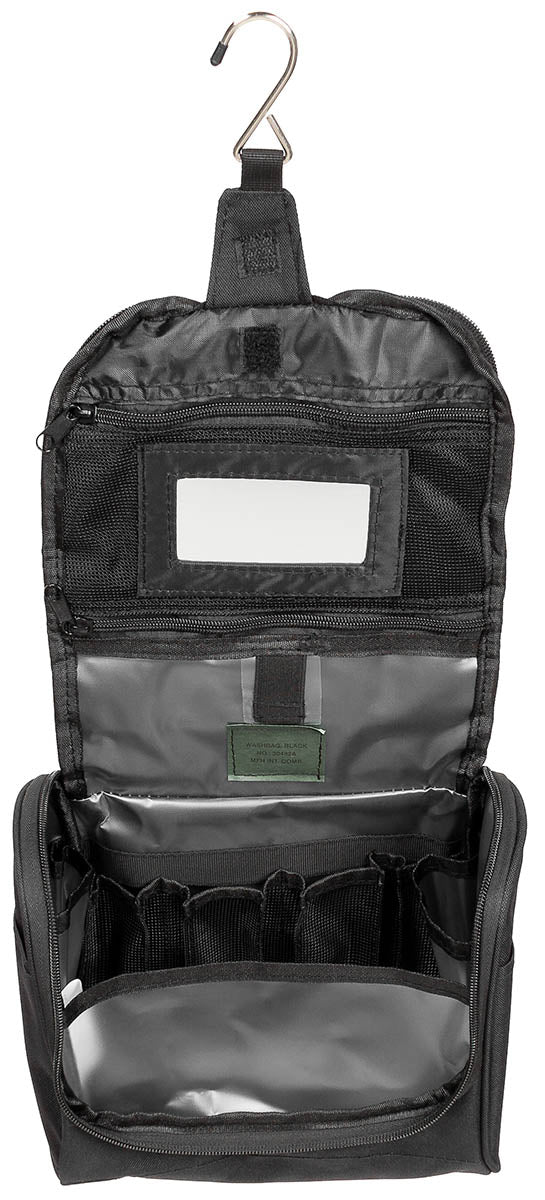 Trousse de toilette à suspendre MFH en polyester 23 x 26 cm avec miroir amovible