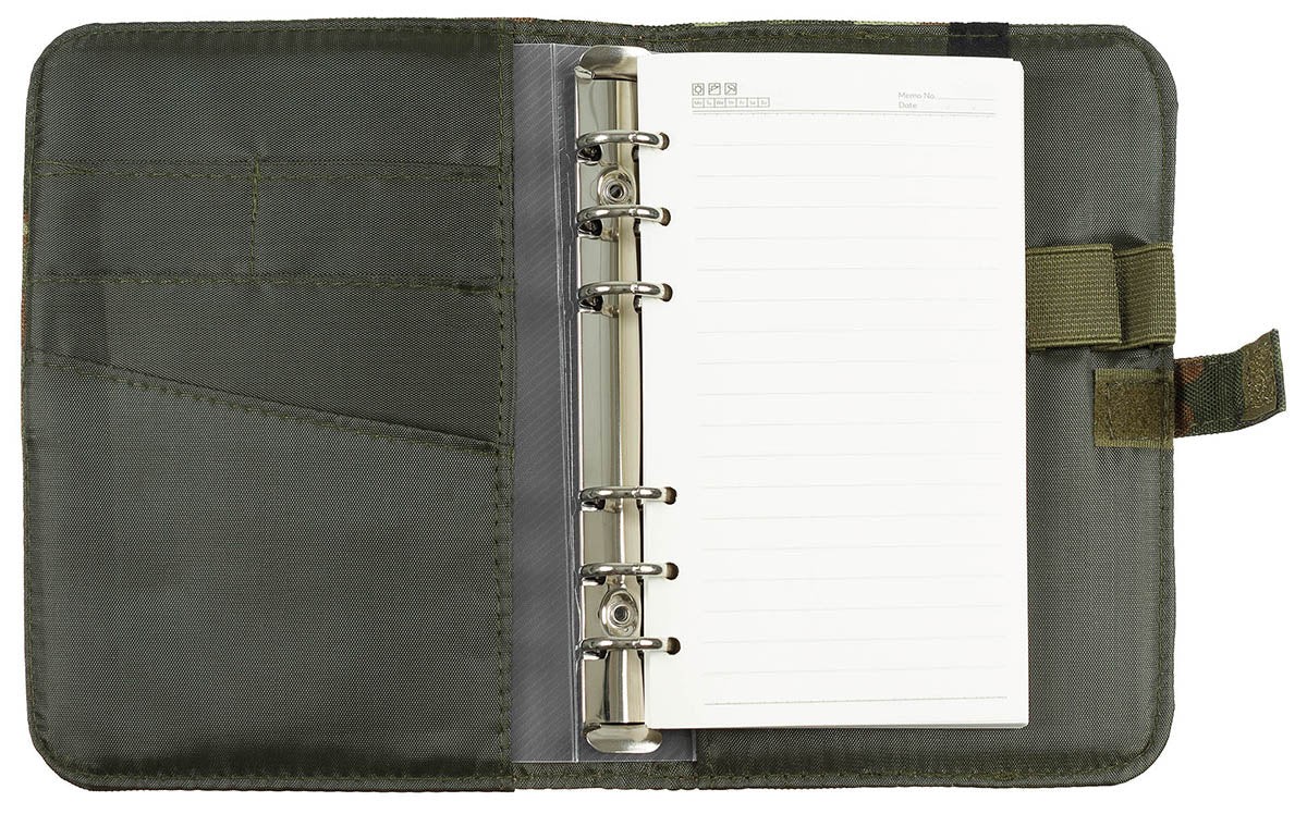 Organiseur A6 MFH 14 x 20 cm avec bloc de feuilles, porte-anneaux et écusson amovible