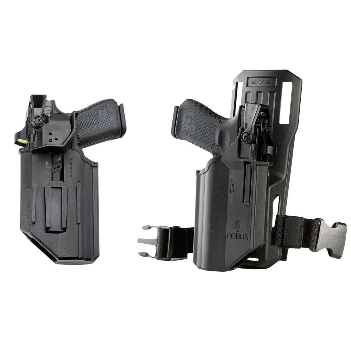 Holster à port apparent Fobus LE2 MEX2 polymère renforcé pour Glock 17, 19 et 45