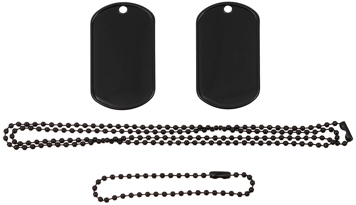 Plaques d'identité US MFH 5 x 2,8 cm en inox avec deux chaînes à billes