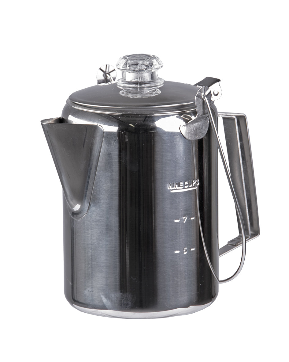 Cafetière à percolation Mil-Tec en acier inoxydable 1,3 L 9 tasses pour feu et réchaud