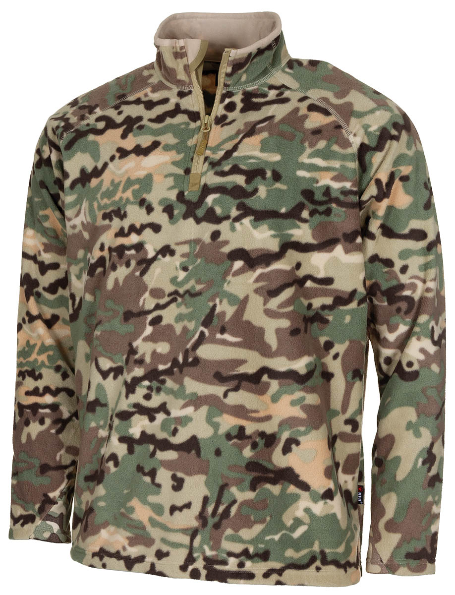 Pull Troyer MFH en micropolaire 200 g/m² col montant à glissière et protège-menton