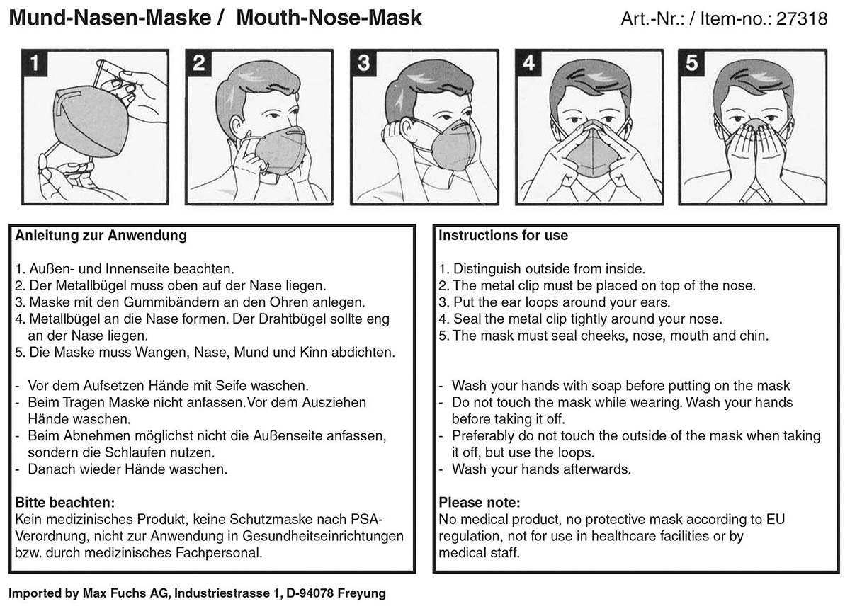 Masque jetable MFH à trois plis avec pince-nez et élastiques pour usage d'hygiène