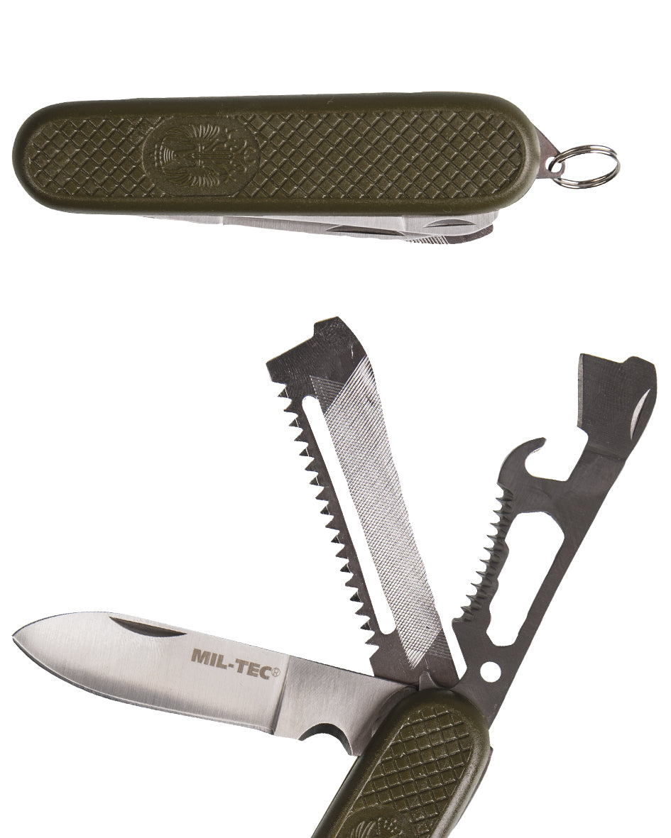 Couteau pliant multifonctions type armée espagnole Mil-Tec lame 7,5 cm avec scie et clé