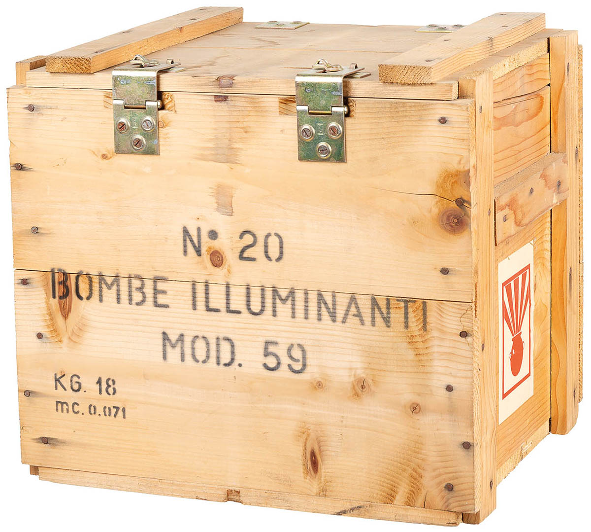 Caisse en bois italienne de 38,5 x 31 x 35,5 cm, surplus d'occasion