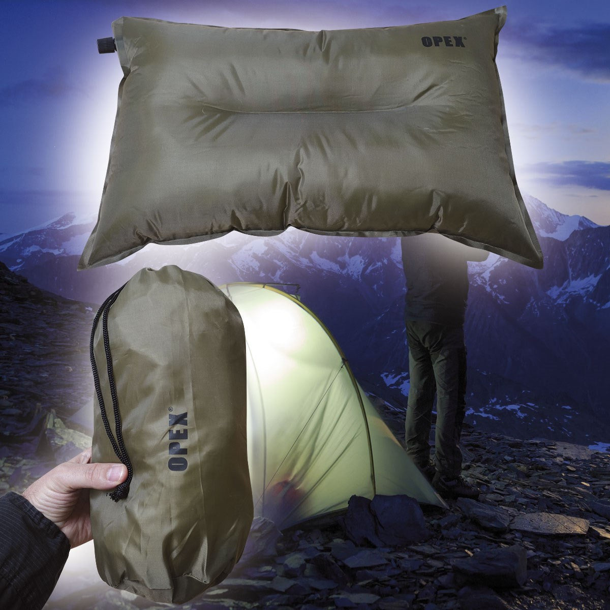 Oreiller de voyage autogonflant OPEX polyester enduit PVC 42 x 28 cm, 180 g