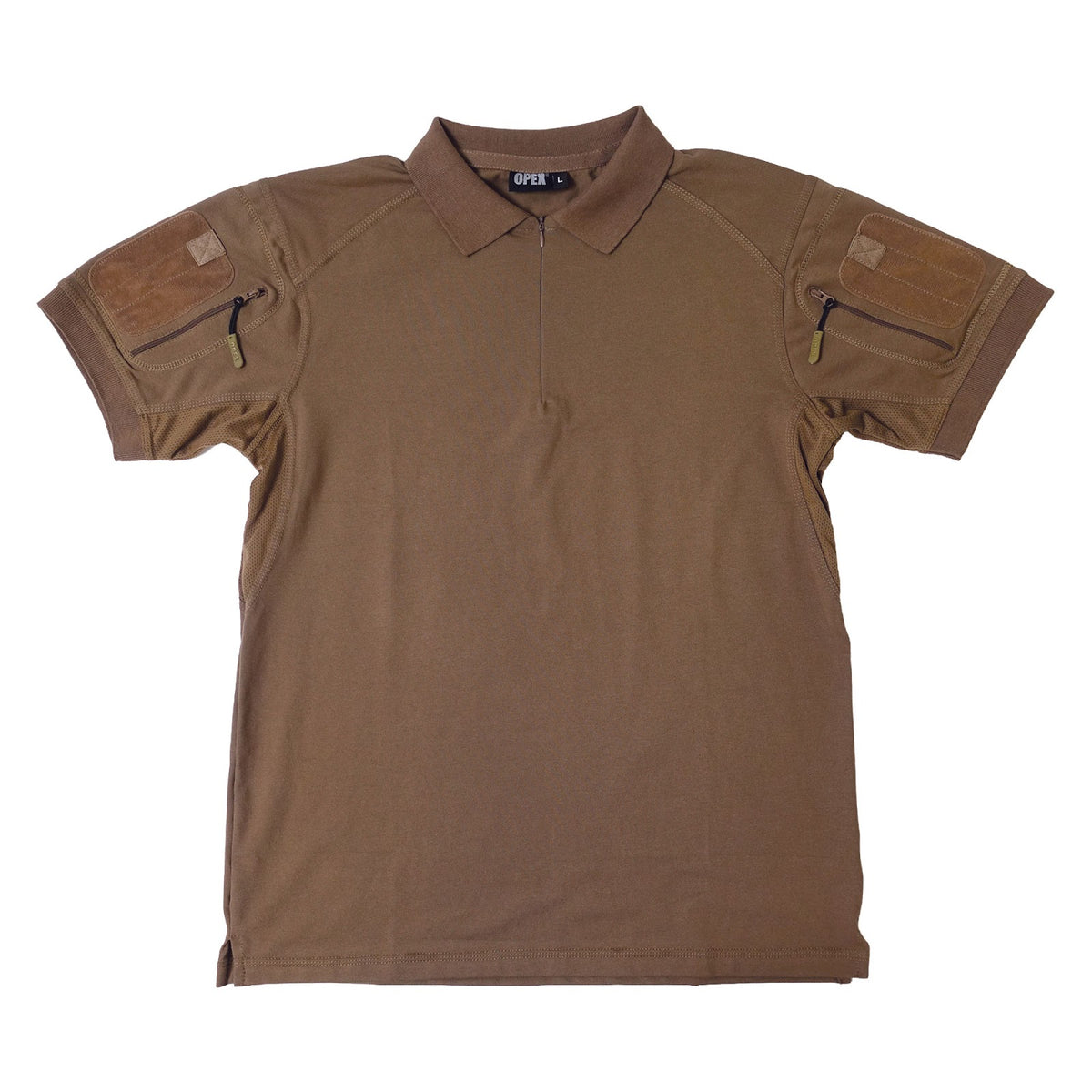 Polo tactique col à glissière coton polyester élasthanne deux poches de manche