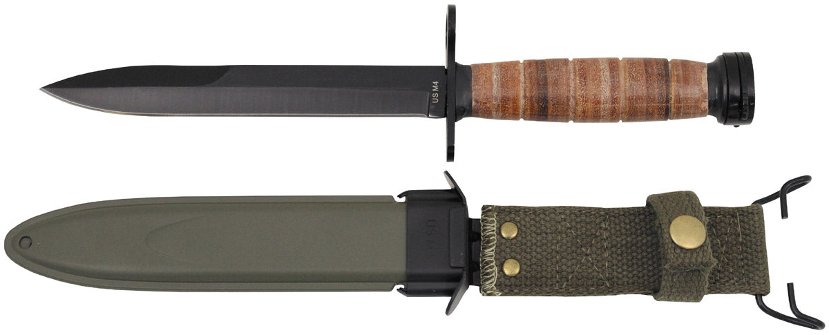 Baïonnette US M4 MFH pour fusil M1 lame 17 cm manche en cuir empilé avec fourreau