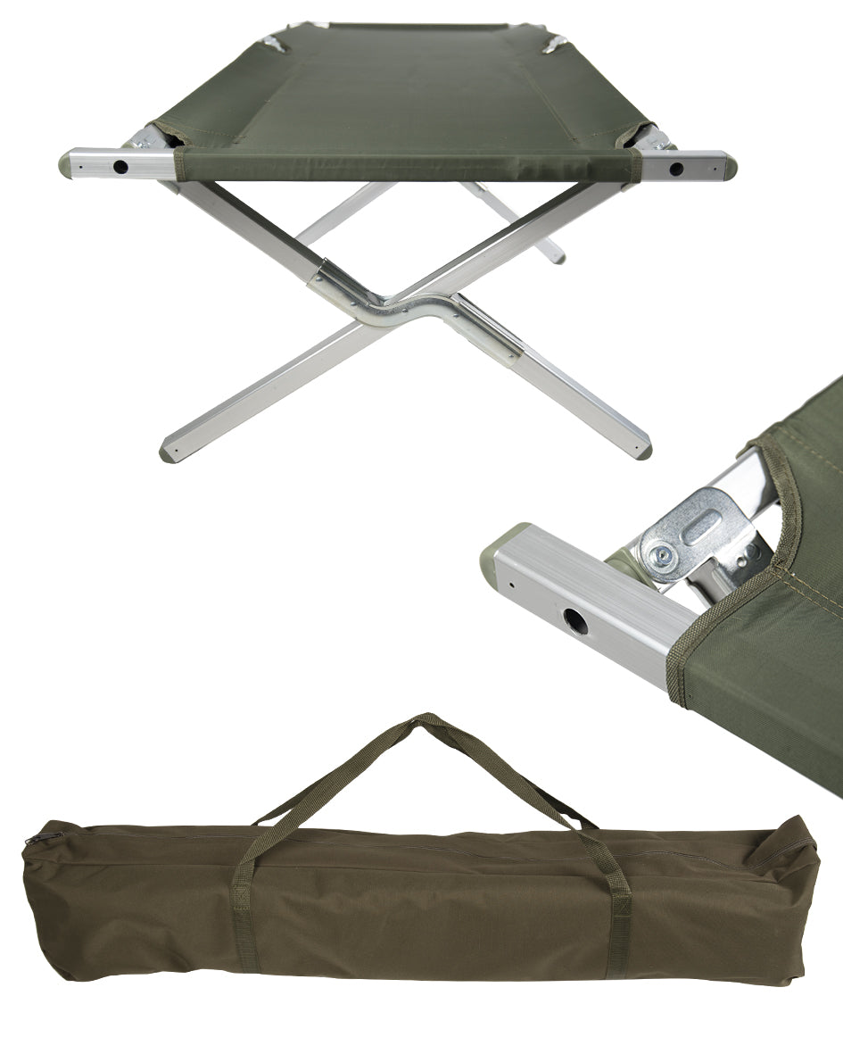 Lit picot type US Mil-Tec cadre aluminium 210 x 70 cm charge 250 kg avec sac de transport