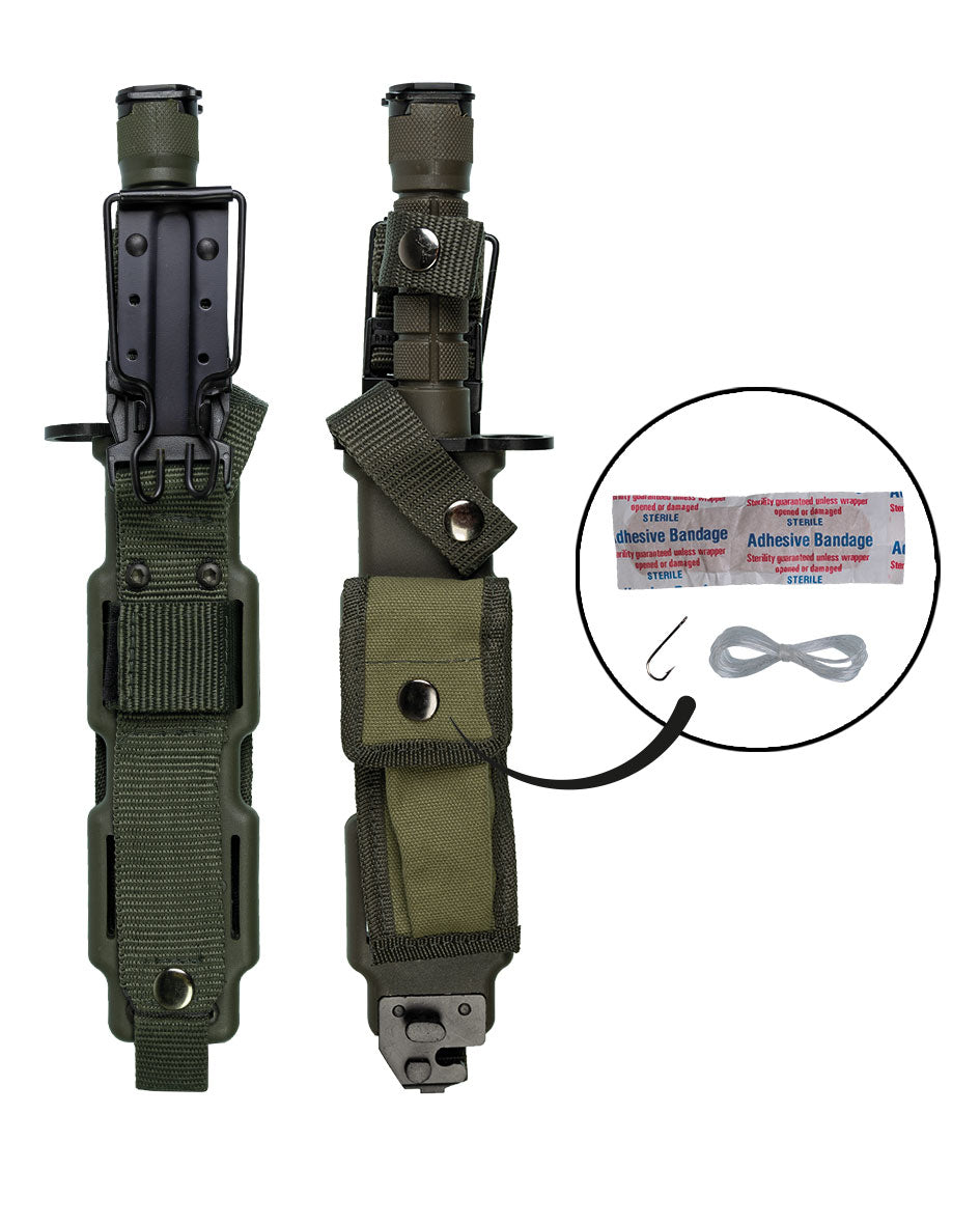 Baïonnette type US M9 Mil-Tec lame acier 420 de 19,5 cm fourreau nylon et kit de secours