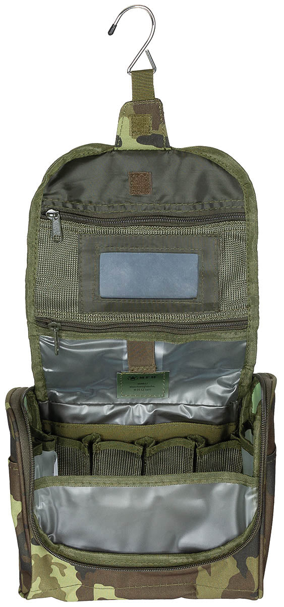 Trousse de toilette à suspendre MFH en polyester 23 x 26 cm avec miroir amovible