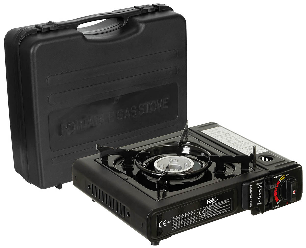 Réchaud à gaz Camping Fox Outdoor 2,4 kW à cartouche MSF-1a avec mallette rigide