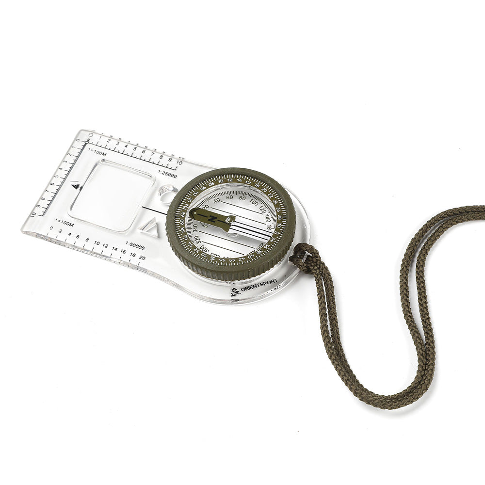 Boussole Orientsport Xray 6400/360 à plaquette avec loupe, repères phosphorescents